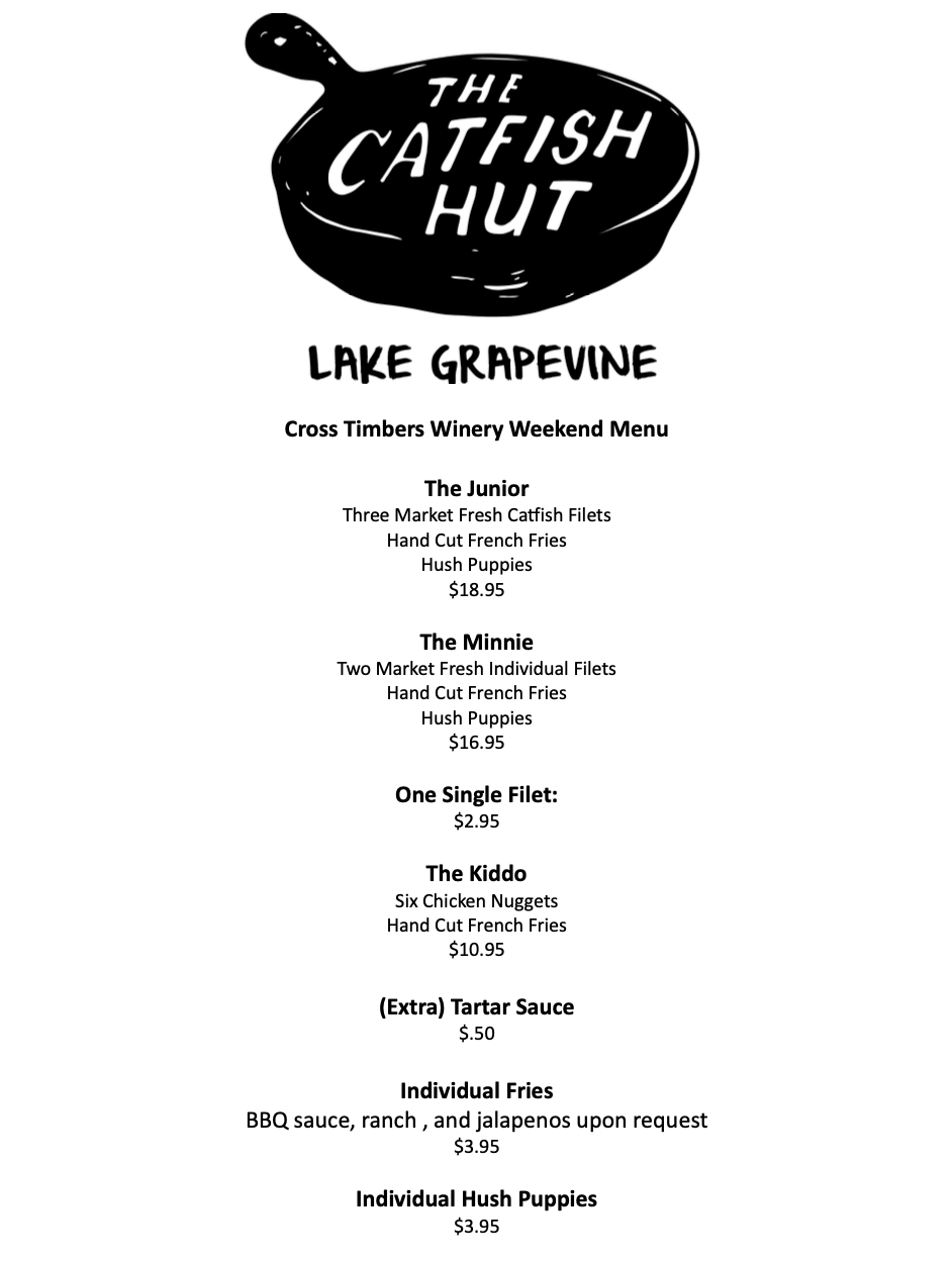 The Catfish Hut's menu, no BBQ selections just Grapevine's finest catfish.